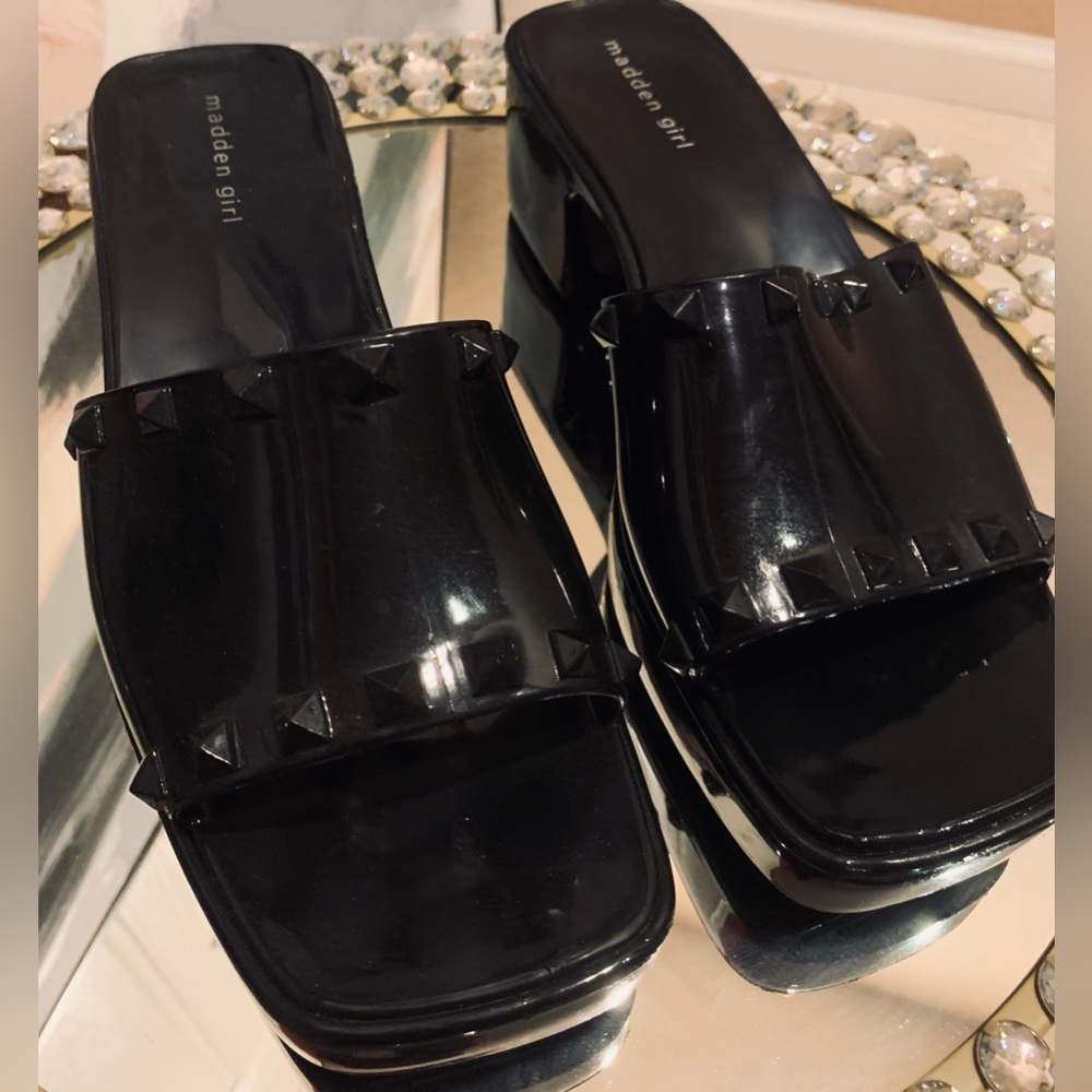 Madden Girl Black Studded Mules